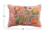 Floral Embroidered Lumbar Pillow