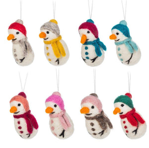 Felt Snowman Ornament - Gray/Pink