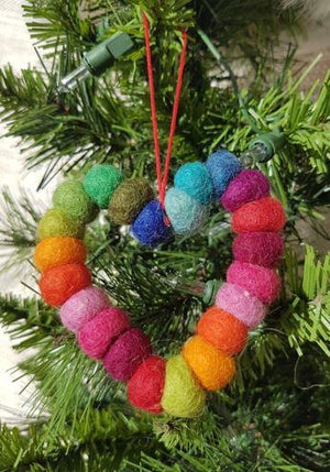 Rainbow PomPom Heart Ornament