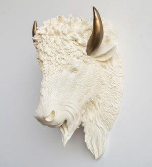 Ivory & Gold Bison Head Wall Decor