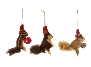 Felt Squirrel in Knit Hat Ornament