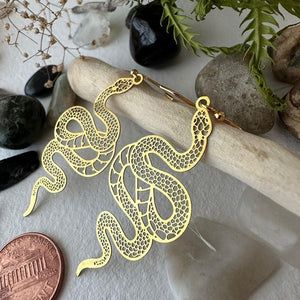 Raw Brass Snake Earrings