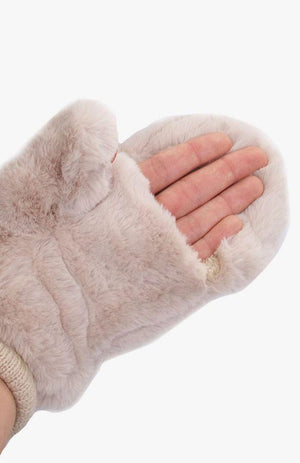 Faux Fur Mittens Beige