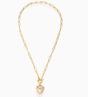 Puffed Heart Necklace on Toggle Chain