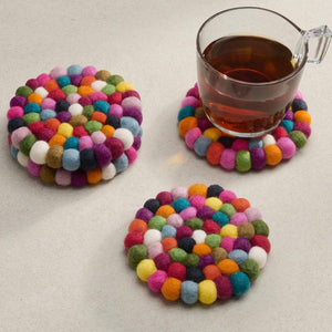 Rainbow Pompom Coaster