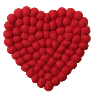 Red Pompom Heart Trivet