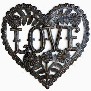 Love Heart Sahped Metal Sign with Flowers