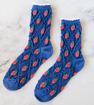 Retro Blue Strawberry Womens Socks