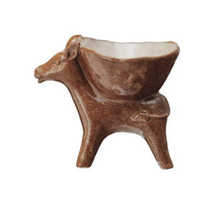 Brown Stoneware Donkey with Bowl