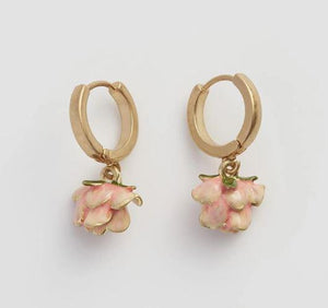 Rose Bud Enamel Huggies Earrings