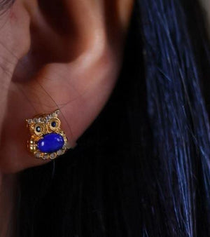 Lapis Lazuli Owl Stud Earrings