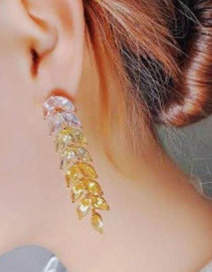 Longline Drop Earrings with Yellow Radiant Leaves