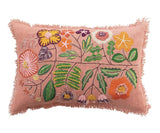 Floral Embroidered Lumbar Pillow