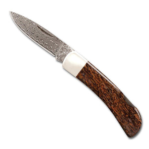 Woolly Mammoth Bone Damascus Lockback Knife 3"