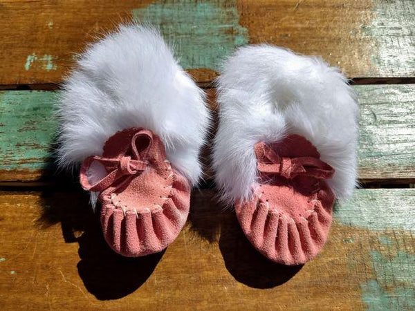 Baby Moccasins Flamingo Suede With Fur Steeling Home