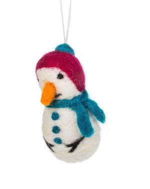 Felt Snowman Ornament - Pink/Blue