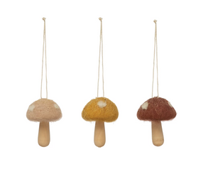 Felt Mushroom with Wooden Base Ornament