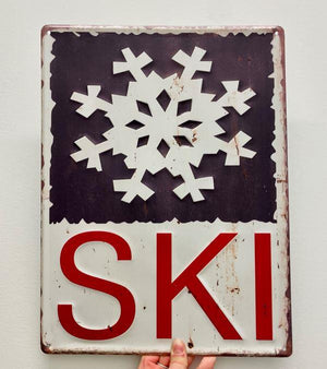 SKI Snowflake Embossed Metal Sign