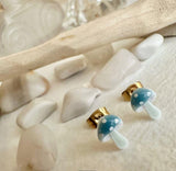 Blue Porcelain Mushroom Stud Earrings