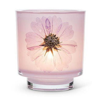 Purple Pressed Flower Candle Holder