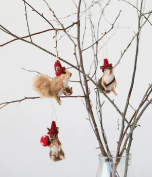 Felt Squirrel in Knit Hat Ornament