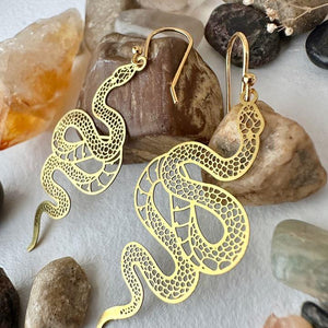 Raw Brass Snake Earrings