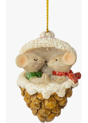 Mouse Couple in Pine Cone Ornament