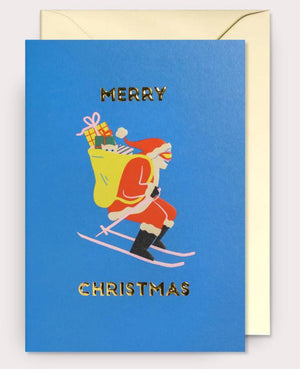 Merry Christmas Skiing Santa Card