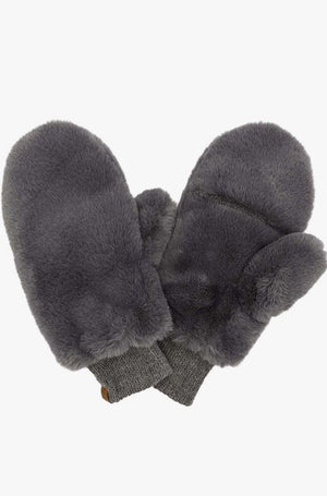 Gray Faux Fur Mittens