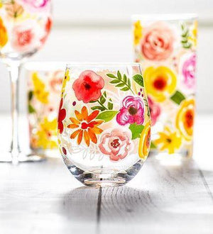 Floral Stemless Wine Glass