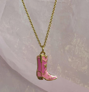 Pink Enamel Cowgirl Boot Necklace