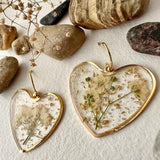 Pressed Flowers Dangle Heart Earrings