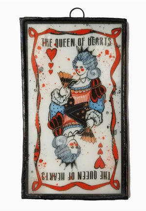 The Queen of Hearts Card Glass Ornament
