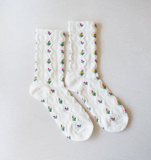 White Floral Socks