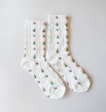 White Floral Socks