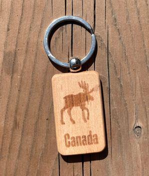 Canada Moose Rectangle Wood Keychain