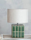 Green tile Lamp With Linen shade