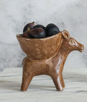 Brown Stoneware Donkey with Bowl