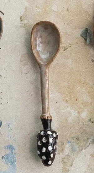 Brown and Black Mushroom Ceramic Spoon