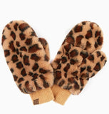 Leopard Print Faux Fur Mitts