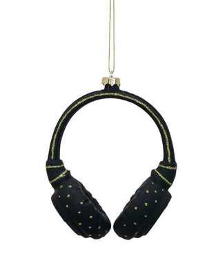 Black headphones Glass Ornament