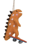 Red Skateboarding Dino Ornament