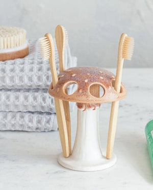 Mushroom Stoneware Toothbrush Holder