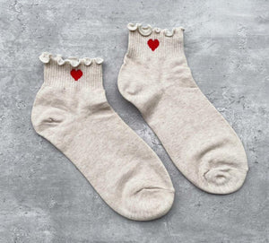 Ivory Red Heart Socks