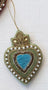 Beaded Heart Ornament Green with Blue Centre