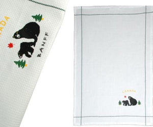 Black Bear Embroidered Tea Towel