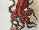 Octopus Print On Wood Cutout Wall Decor