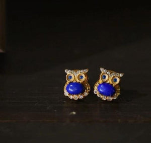 Lapis Lazuli Owl Stud Earrings