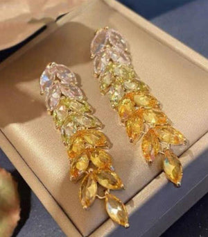 Longline Drop Earrings with Yellow Radiant Leaves