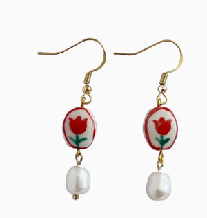 Red Tulip Earrings